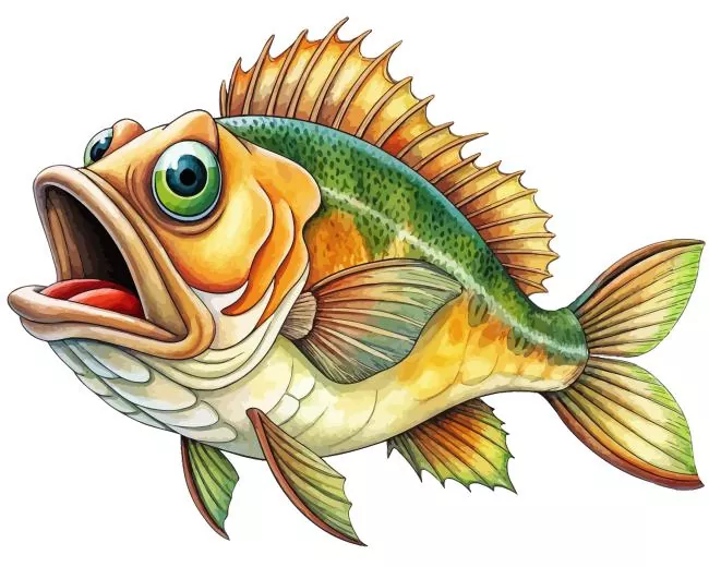 cartoon Bass fish Diamond With Numbers Cartoon Bass Fish Diamond Painting