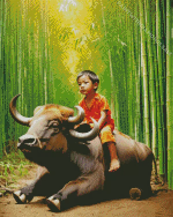 chinese boy on a buffalo Diamond By Numbers Chinese Boy On A Buffalo Diamond Painting
