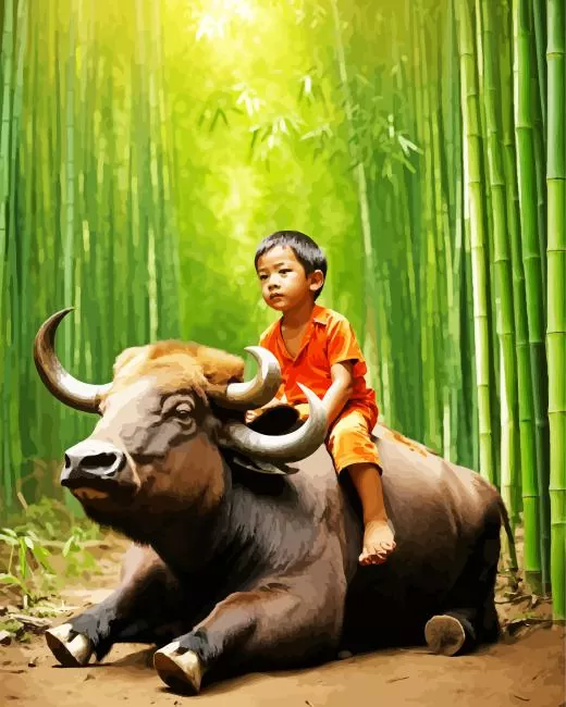 chinese boy on a buffalo Diamond Paintings Chinese Boy On A Buffalo Diamond Painting