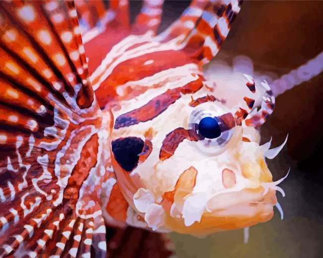 close up red Lionfish Diamond With Numbers Close Up Red Lionfish Diamond Painting