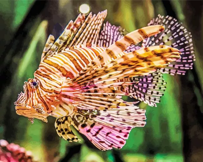 colored Lionfish Diamond With Numbers Colored Lionfish Diamond Painting