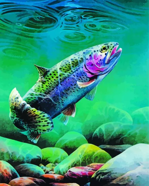 colorful Trout fish Diamond With Numbers Colorful Trout Fish Diamond Painting