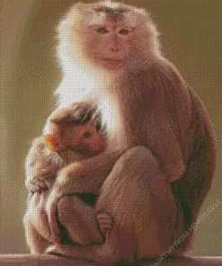 Cute Macaque Baby And Mother Diamond Painting