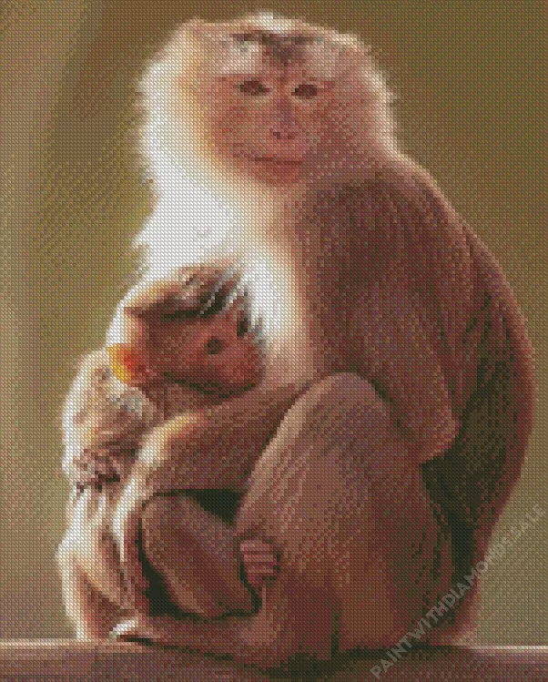 cute Macaque baby and mother Diamond Dotz Cute Macaque Baby And Mother Diamond Painting