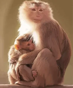 Cute Macaque Baby And Mother Diamond Painting