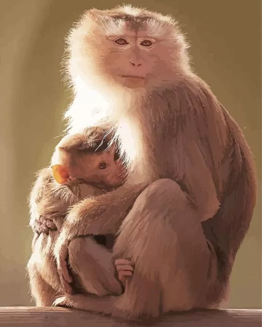 cute Macaque baby and mother Diamond Paintings Cute Macaque Baby And Mother Diamond Painting