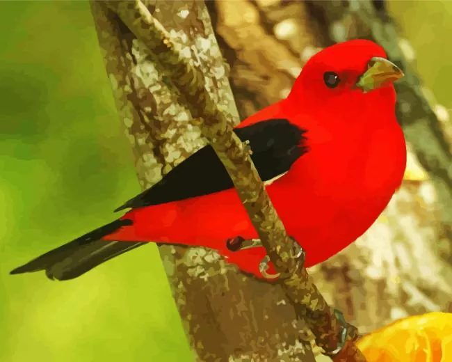 cute Scarlet Tanager Diamond By Numbers Cute Scarlet Tanager Diamond Painting
