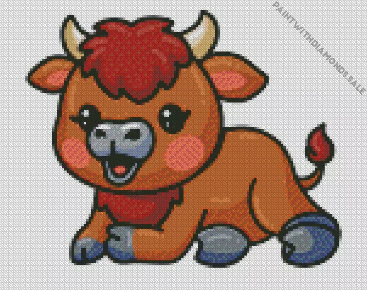 cute baby bison cartoon Diamond By Numbers Cute Baby Bison Cartoon Diamond Painting