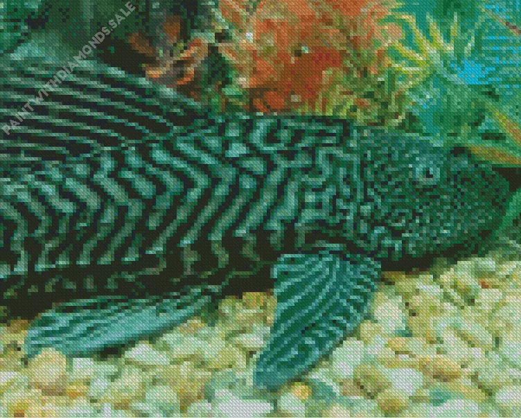 cute green Pleco Fish Diamond With Numbers Cute Green Pleco Fish Diamond Painting