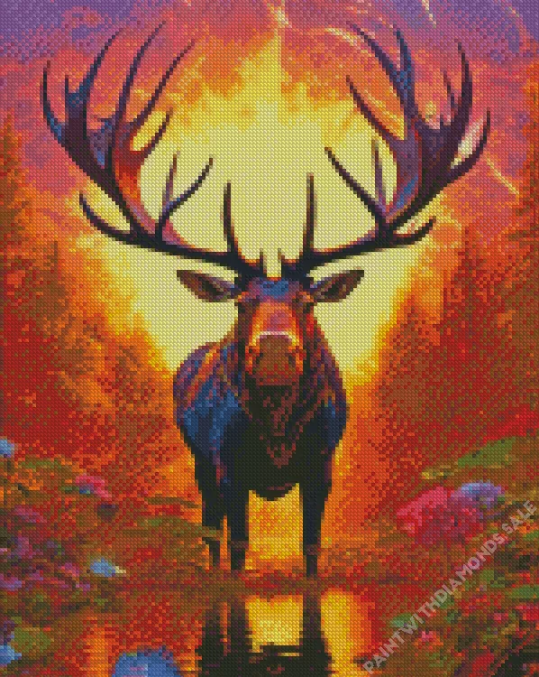 fantasy Moose in forest Diamond By Numbers Fantasy Moose In Forest Diamond Painting