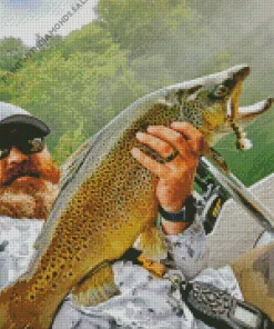 Fisherman Caught A Trout Fish Diamond Painting