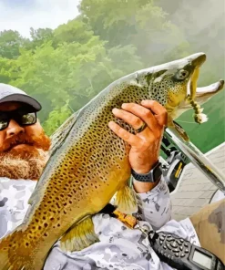 Fisherman Caught A Trout Fish Diamond Painting