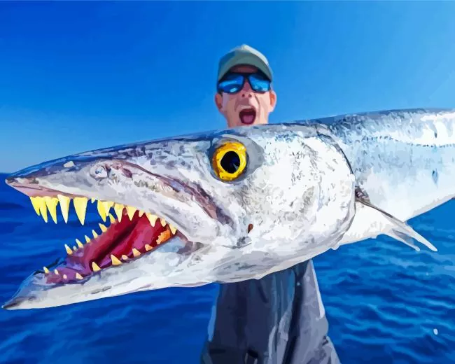 fisherman with Barracuda Fish Diamond Paints Fisherman With Barracuda Fish Diamond Painting