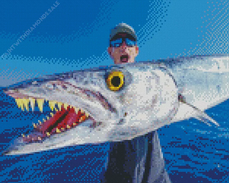 fisherman with Barracuda Fish Diamond With Numbers Fisherman With Barracuda Fish Diamond Painting