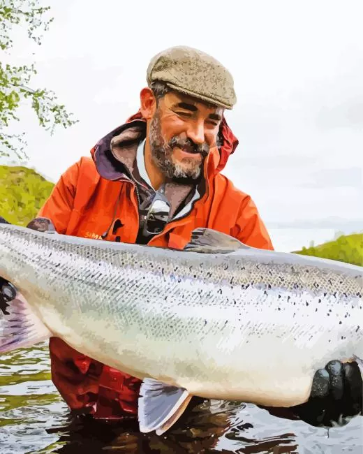 fisherman with Salmon fish Diamond Paints Fisherman With Salmon Fish Diamond Painting