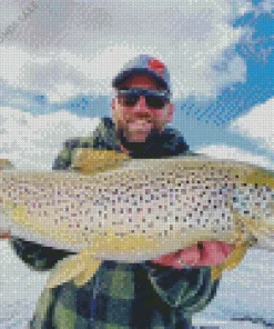 Fisherman With Brown Fish Diamond Painting