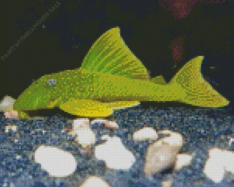 green Pleco Fish Diamond With Numbers Green Pleco Fish Diamond Painting