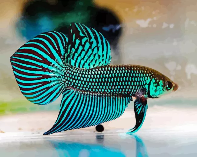 green betta fish art Diamond With Numbers Green Betta Fish Art Diamond Painting