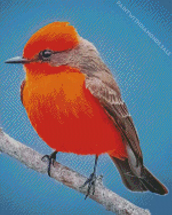 grey and red Vermilion Flycatcher bird Diamond By Numbers Grey And Red Vermilion Flycatcher Bird Diamond Painting