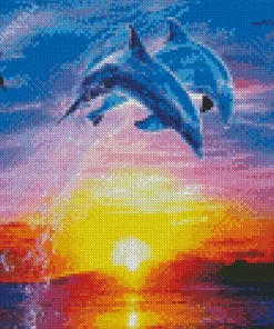 Leaping Dolphins At Sunset Diamond Painting