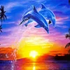 Leaping Dolphins At Sunset Diamond Painting