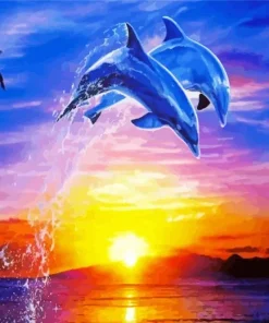 Leaping Dolphins At Sunset Diamond Painting
