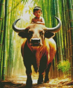 Little Boy On Buffalo Back Diamond Painting