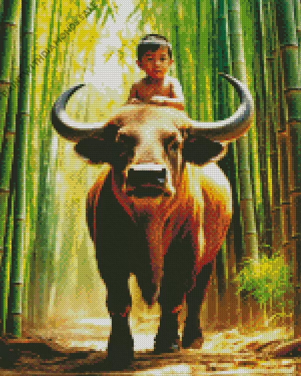 little boy on buffalo back Diamond By Numbers Little Boy On Buffalo Back Diamond Painting
