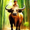 Little Boy On Buffalo Back Diamond Painting