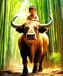 Little Boy On Buffalo Back Diamond Painting