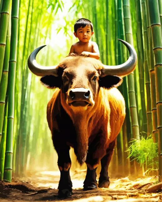little boy on buffalo back Diamond Paintings Little Boy On Buffalo Back Diamond Painting