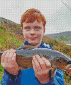 Little Boy With Brown Fish Diamond Painting