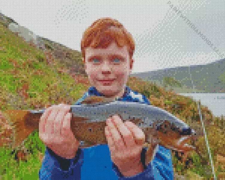 little boy with brown fish Diamond Paintings Little Boy With Brown Fish Diamond Painting