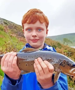 Little Boy With Brown Fish Diamond Painting