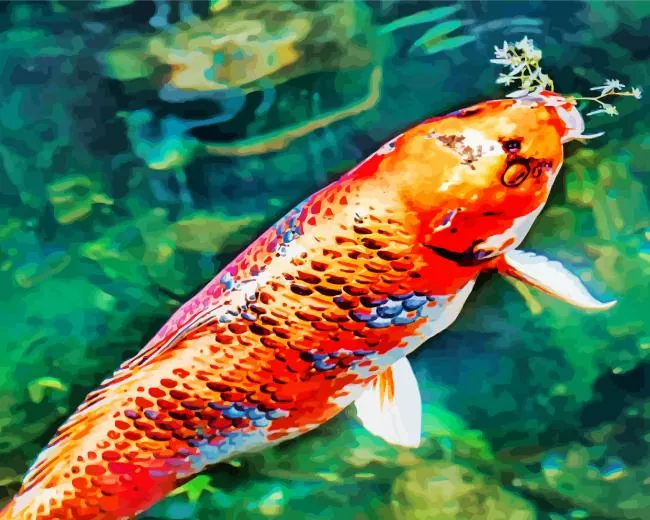 orange Koi Carp Diamond With Numbers Orange Koi Carp Diamond Painting