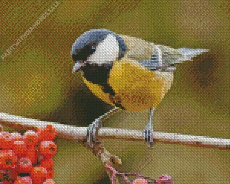parus bird on branch with red berries Diamond Dotz Parus Bird On Branch With Red Berries Diamond Painting