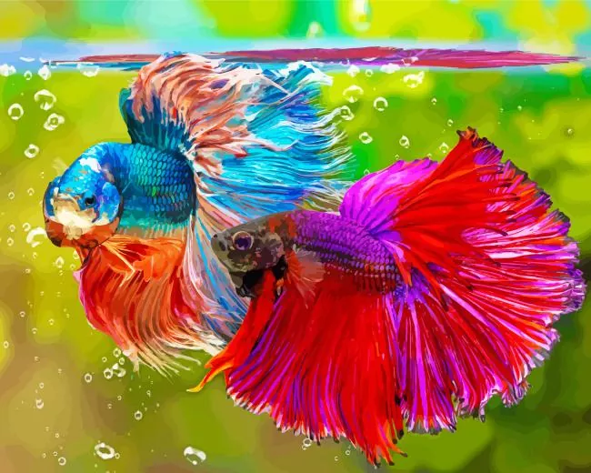 pink and blue Siamese fighting fish Diamond With Numbers Pink And Blue Siamese Fighting Fish Diamond Painting