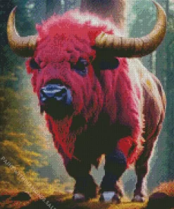 Pink Cute Bison Diamond Painting