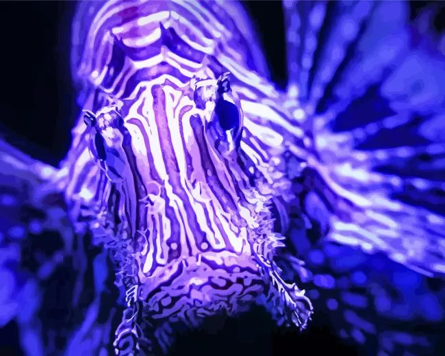 purple neon Lionfish Diamond With Numbers Purple Neon Lionfish Diamond Painting