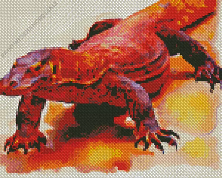 red Komodo dragon Diamond By Numbers Red Komodo Dragon Diamond Painting