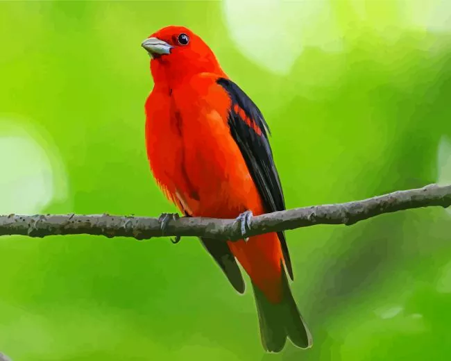 red Scarlet Tanager on a branch Diamond By Numbers Red Scarlet Tanager On A Branch Diamond Painting
