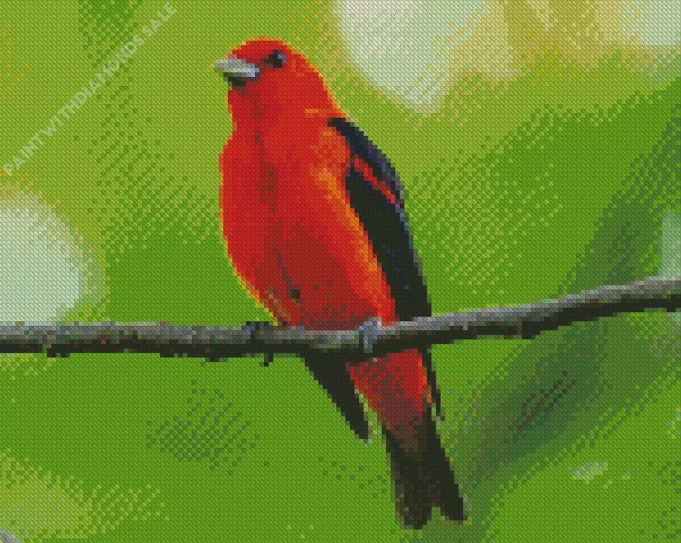 red Scarlet Tanager on a branch Diamond Dotz Red Scarlet Tanager On A Branch Diamond Painting