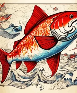 Red And Blue Bass Fish Diamond Painting