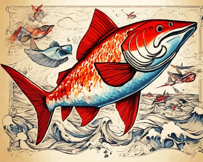 red and blue Bass fish Diamond With Numbers Red And Blue Bass Fish Diamond Painting