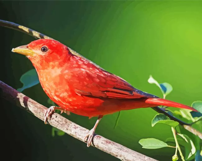summer tanager male on cherry branch Diamond Paintings Summer Tanager Male On Cherry Branch Diamond Painting