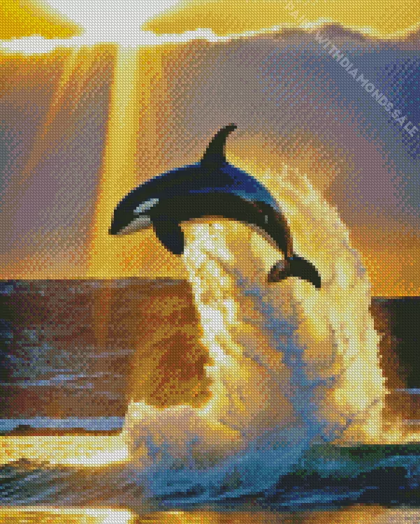sunlight with Orca jumping Diamond Paintings Sunlight With Orca Jumping Diamond Painting