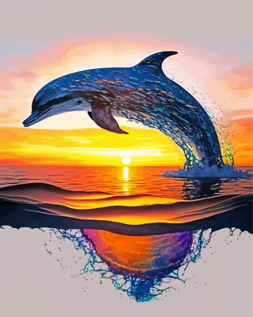 sunset dolphin Diamond With Numbers Sunset Dolphin Diamond Painting