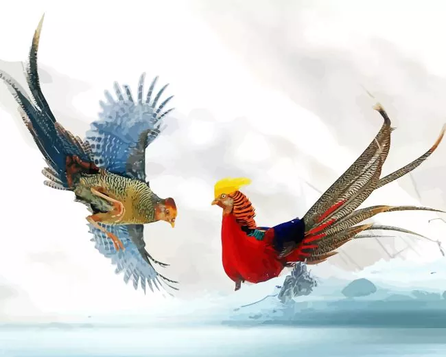 two Pheasants in water Diamond By Numbers Two Pheasants In Water Diamond Painting