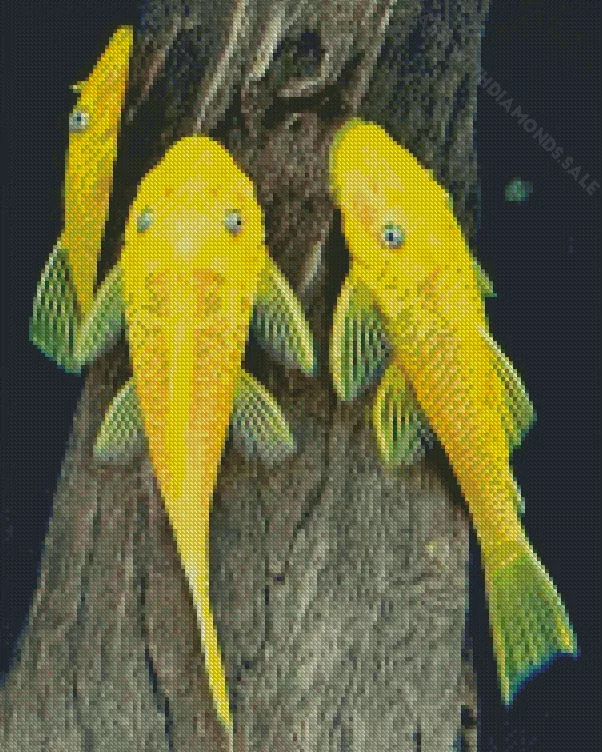 yellow Pleco Fish Diamond With Numbers Yellow Pleco Fish Diamond Painting