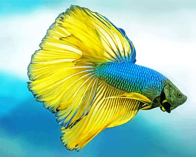 yellow and blue Siamese fighting fish Diamond With Numbers Yellow And Blue Siamese Fighting Fish Diamond Painting